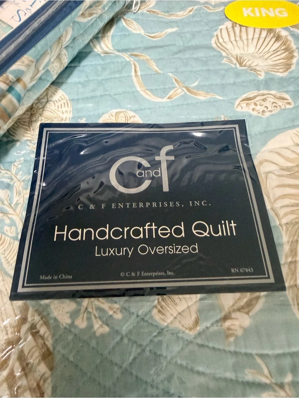 C&F Home Natural Shells Oversized Full Queen Quilt + Standard Sham NWT Coastal